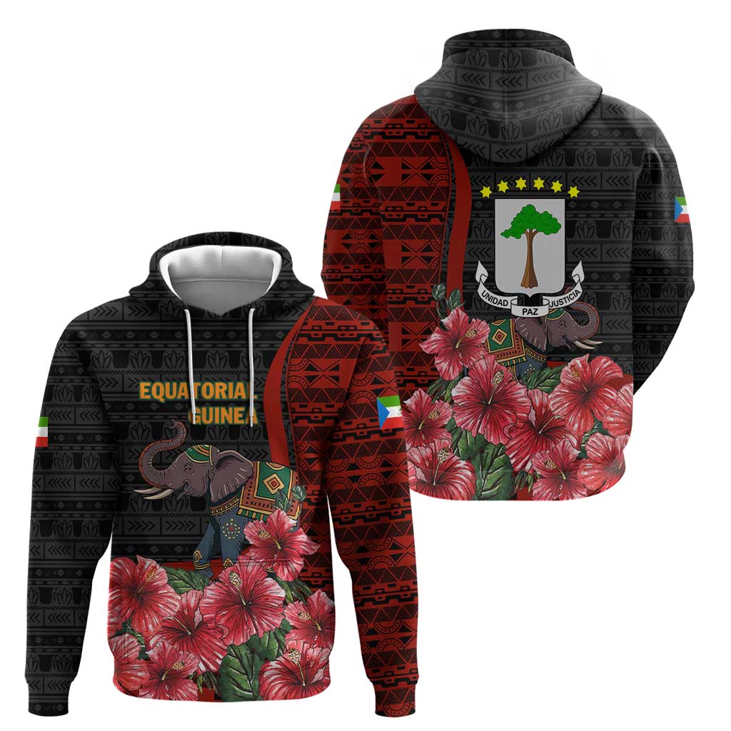 Equatorial Guinea Elephant Hoodie with Hibiscus Flowers and Tribal Patterns TS04