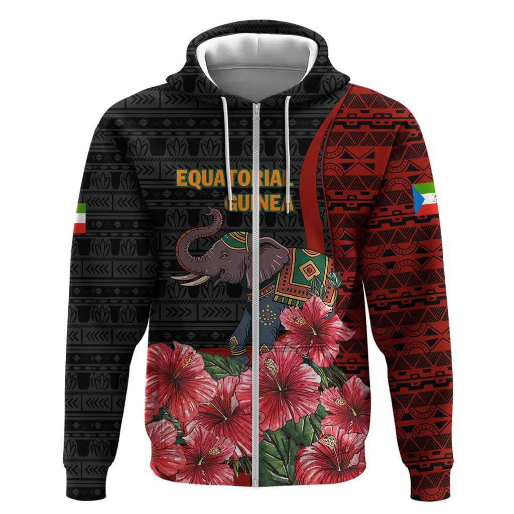 Equatorial Guinea Elephant Hoodie with Hibiscus Flowers and Tribal Patterns TS04