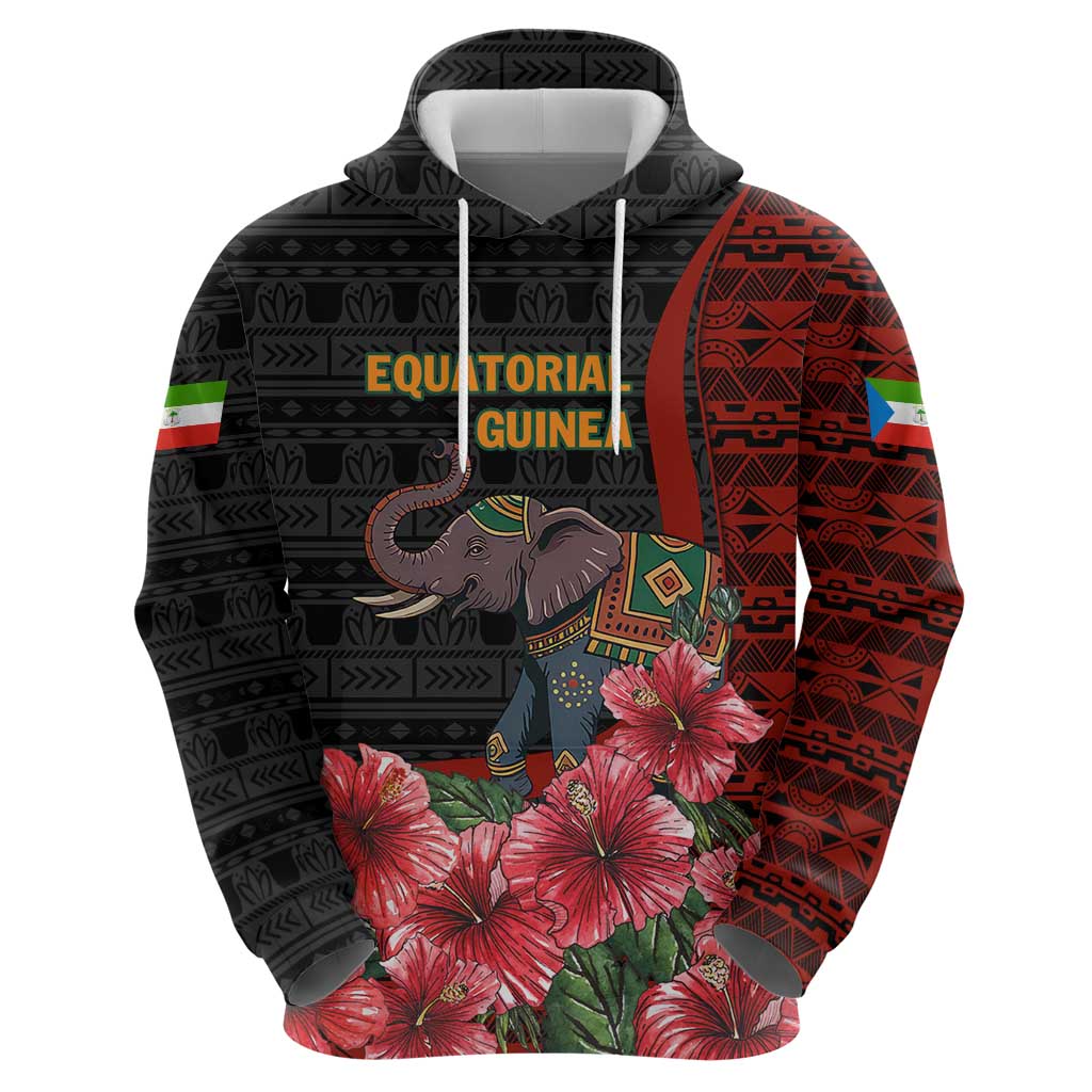 Equatorial Guinea Elephant Hoodie with Hibiscus Flowers and Tribal Patterns TS04