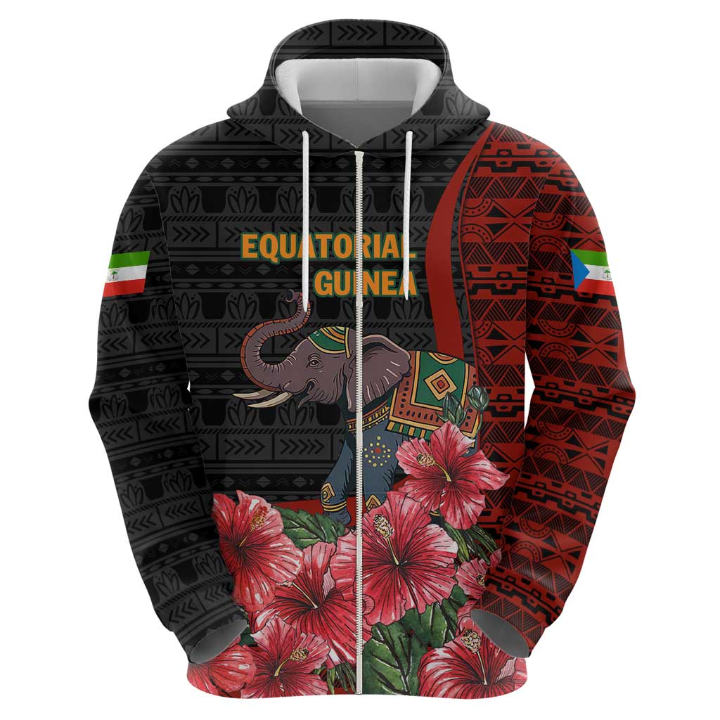 Equatorial Guinea Elephant Hoodie with Hibiscus Flowers and Tribal Patterns TS04
