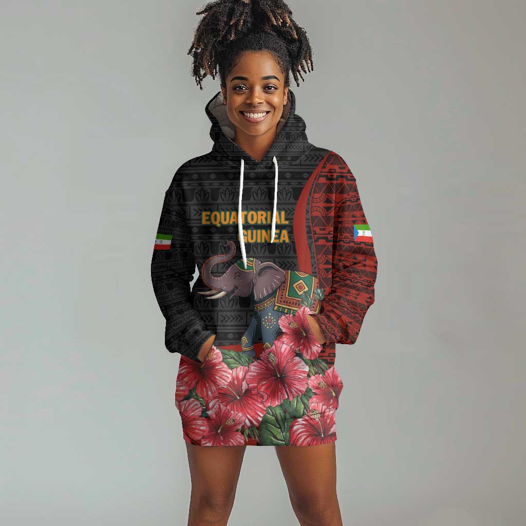 Equatorial Guinea Elephant Hoodie Dress - Hibiscus Flowers and Tribal Patterns TS04