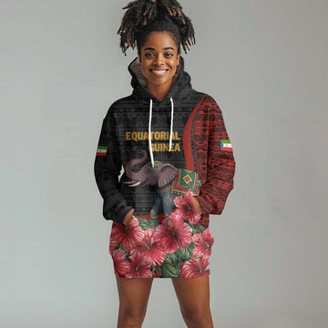 Equatorial Guinea Elephant Hoodie Dress - Hibiscus Flowers and Tribal Patterns TS04
