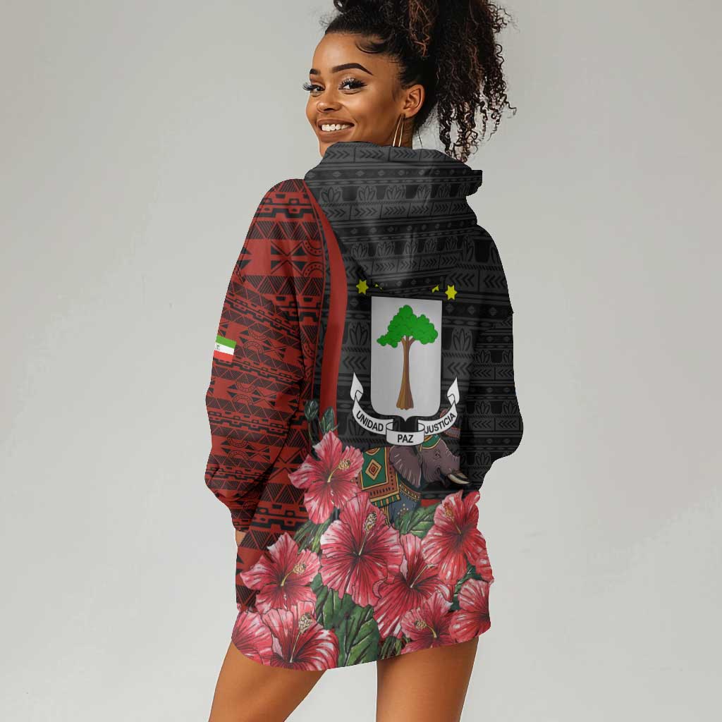 Equatorial Guinea Elephant Hoodie Dress - Hibiscus Flowers and Tribal Patterns TS04