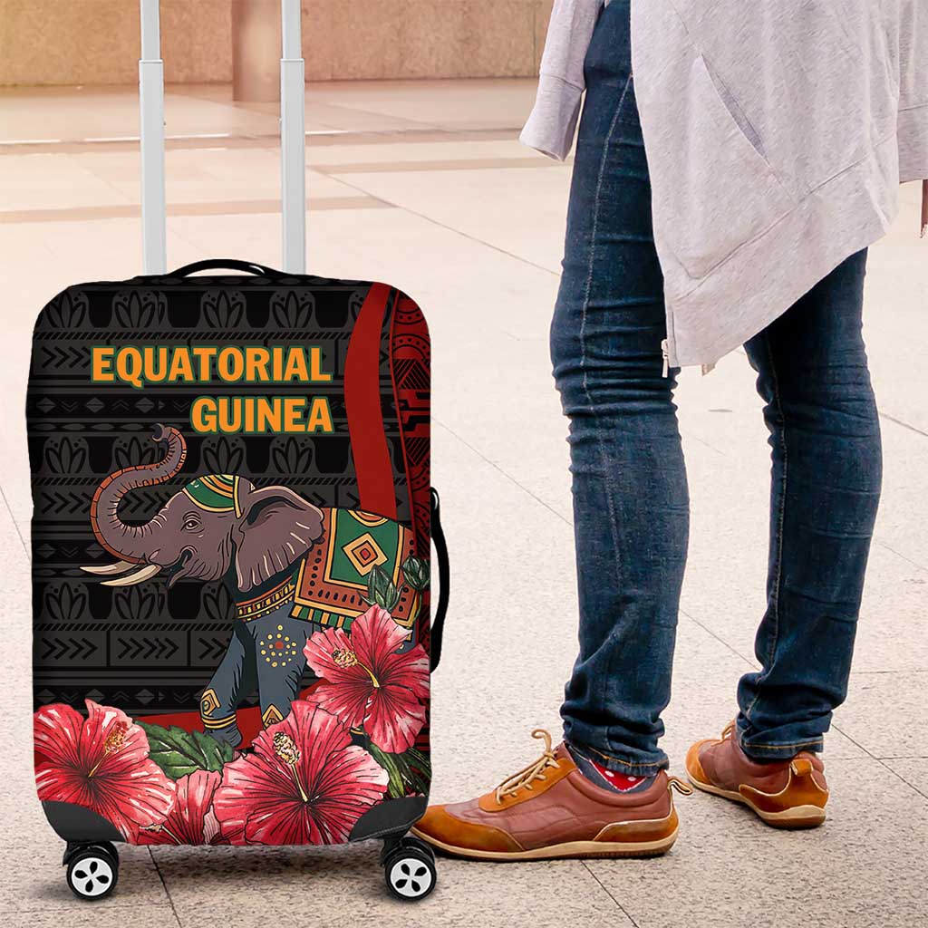 Equatorial Guinea Elephant Luggage Cover with Hibiscus Flowers and Tribal Patterns TS04