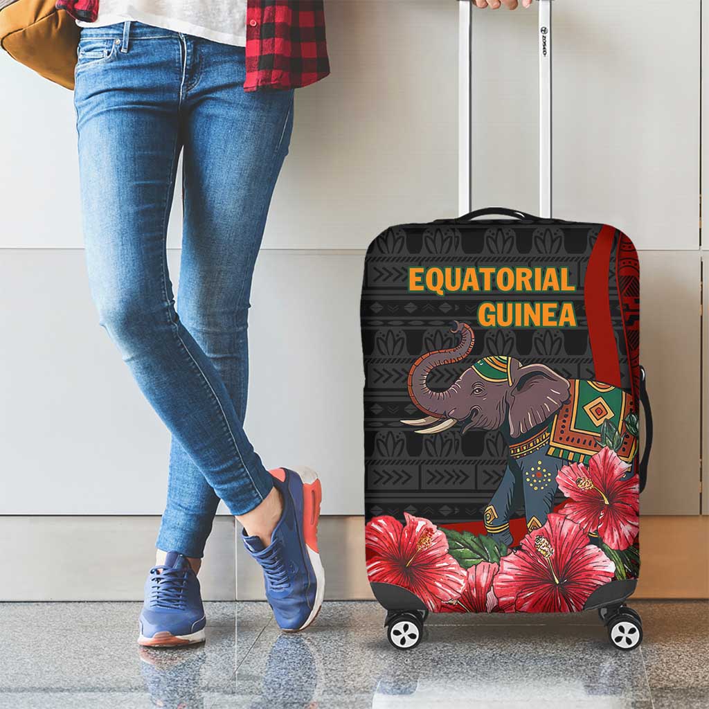 Equatorial Guinea Elephant Luggage Cover with Hibiscus Flowers and Tribal Patterns TS04