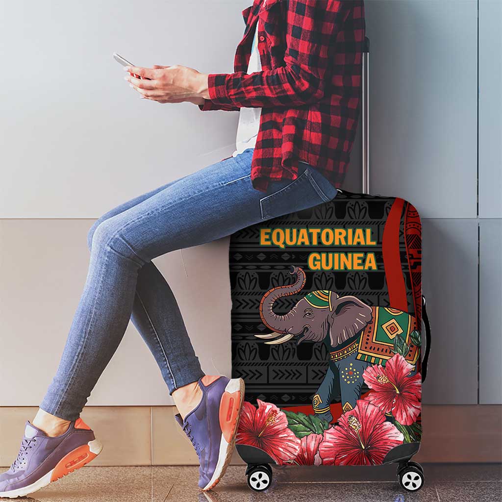Equatorial Guinea Elephant Luggage Cover with Hibiscus Flowers and Tribal Patterns TS04