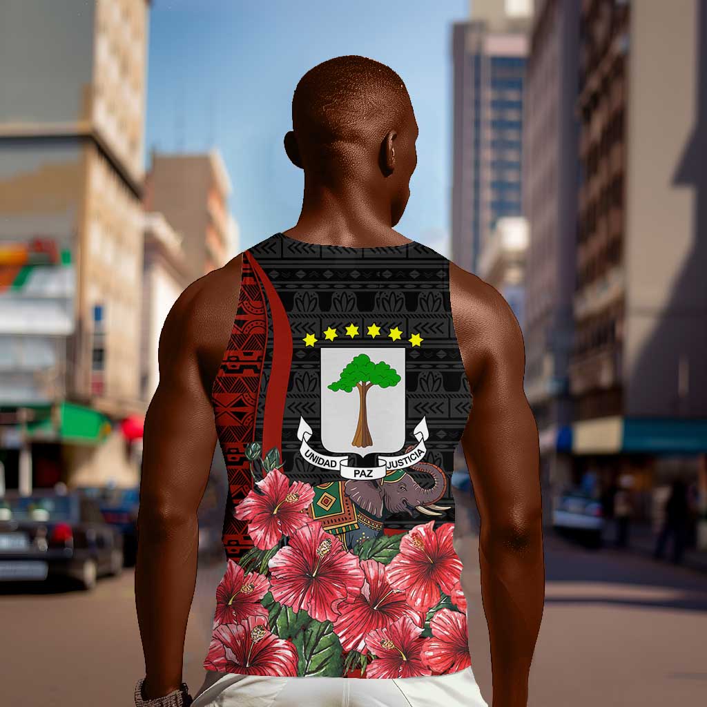 Equatorial Guinea Elephant Men Tank Top - Hibiscus Flowers and Tribal Patterns TS04