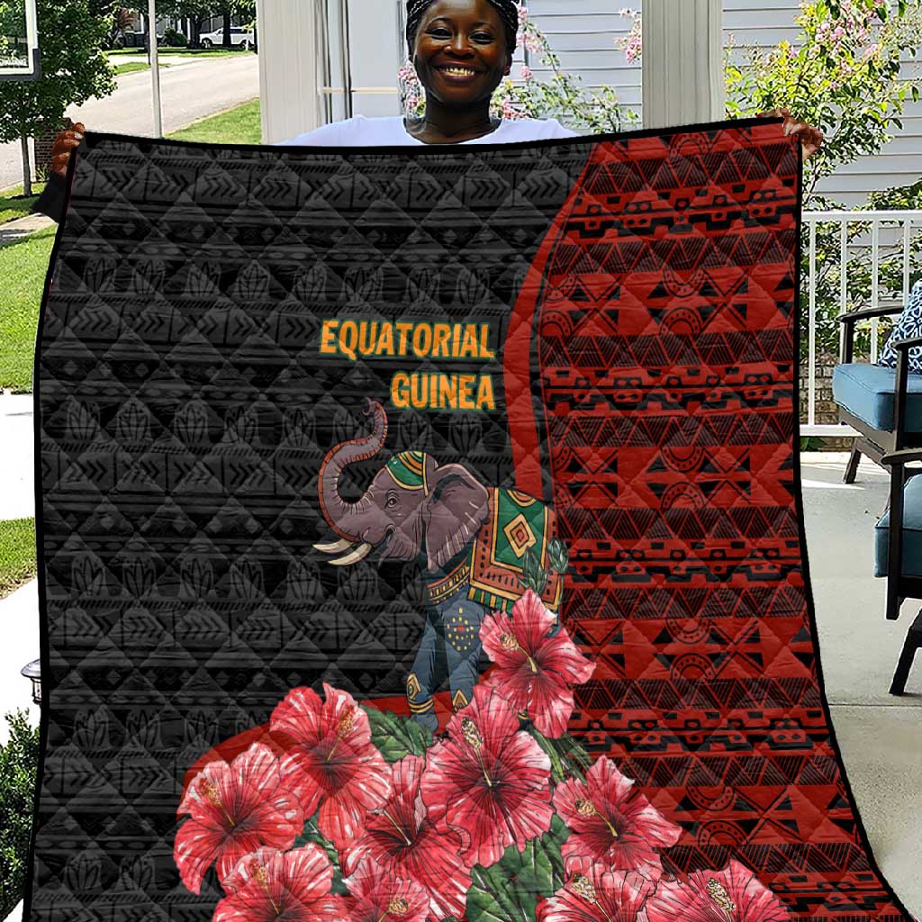 Equatorial Guinea Elephant Quilt - Hibiscus Flowers and Tribal Patterns TS04