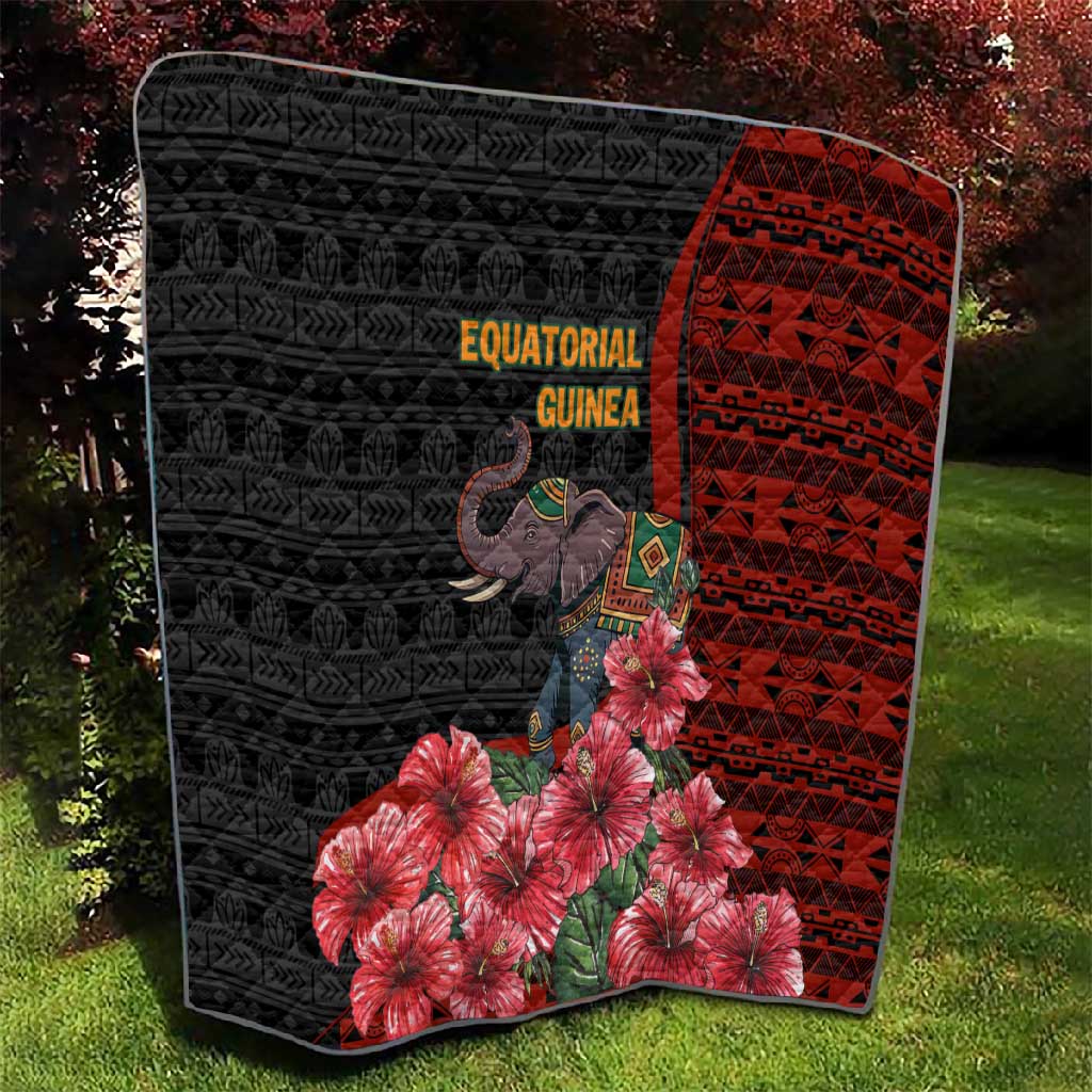 Equatorial Guinea Elephant Quilt - Hibiscus Flowers and Tribal Patterns TS04
