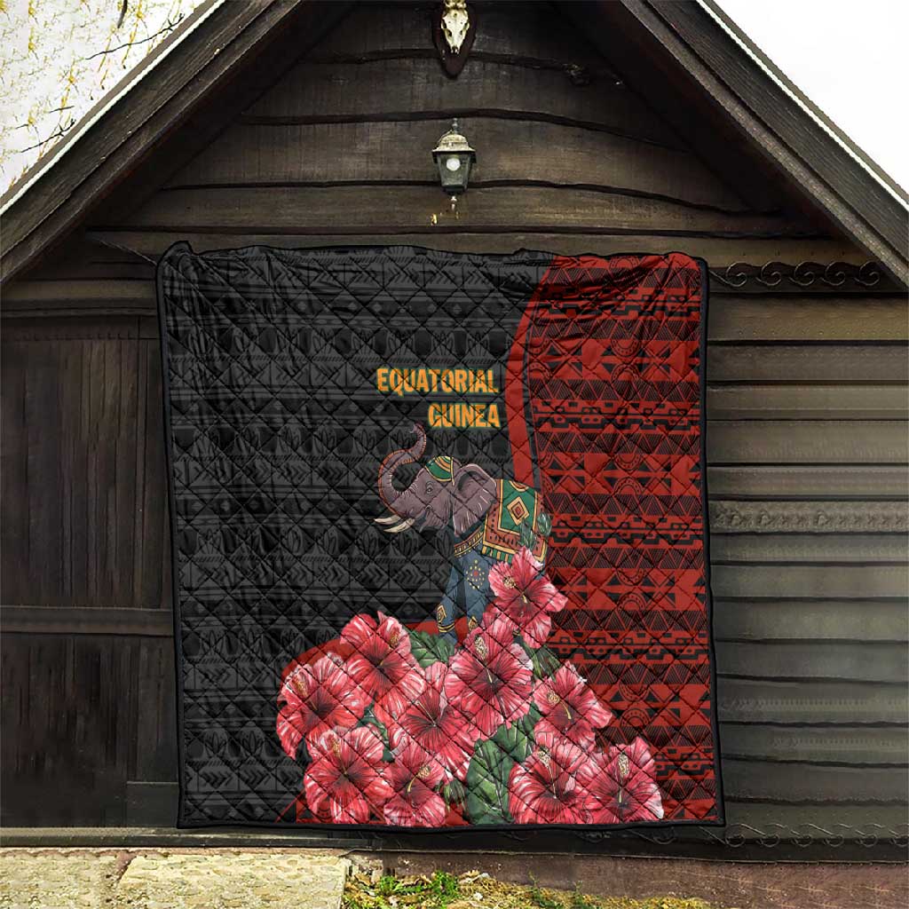 Equatorial Guinea Elephant Quilt - Hibiscus Flowers and Tribal Patterns TS04
