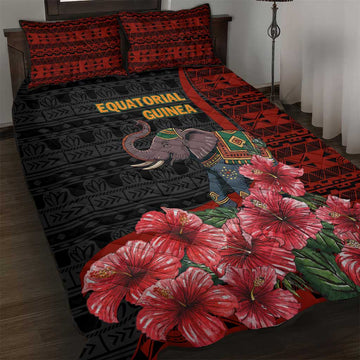 Equatorial Guinea Elephant Quilt Bed Set - Hibiscus Flowers and Tribal Patterns TS04