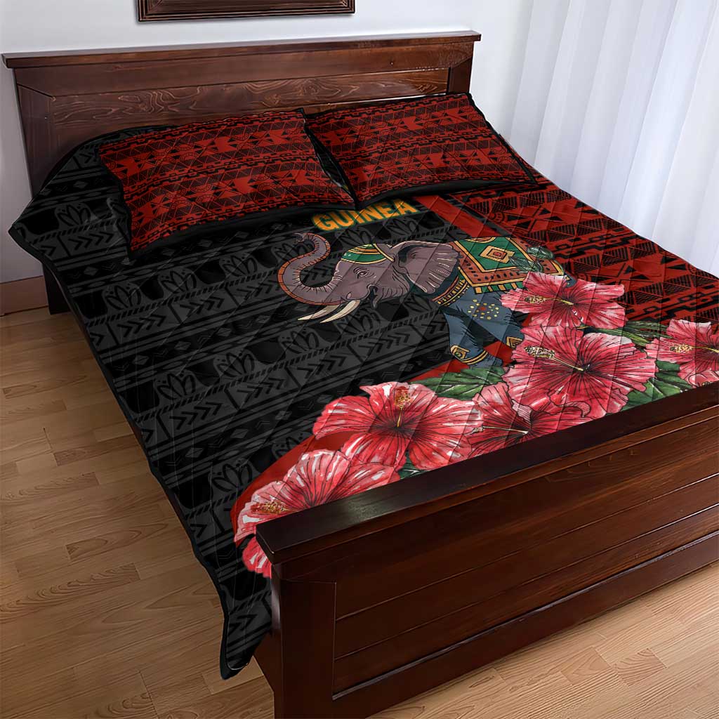 Equatorial Guinea Elephant Quilt Bed Set - Hibiscus Flowers and Tribal Patterns TS04
