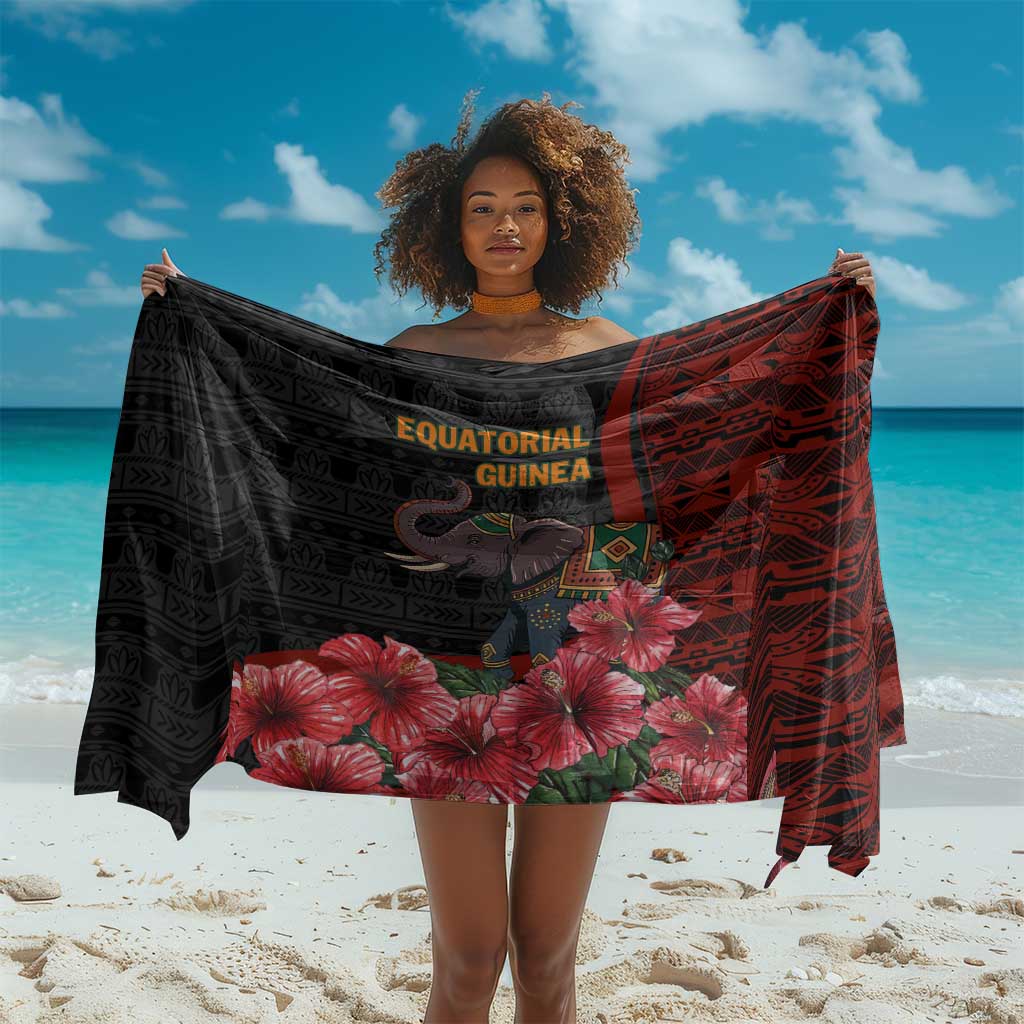Equatorial Guinea Elephant Sarong - Hibiscus Flowers and Tribal Patterns TS04