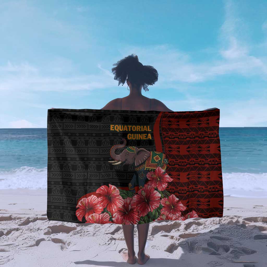 Equatorial Guinea Elephant Sarong - Hibiscus Flowers and Tribal Patterns TS04