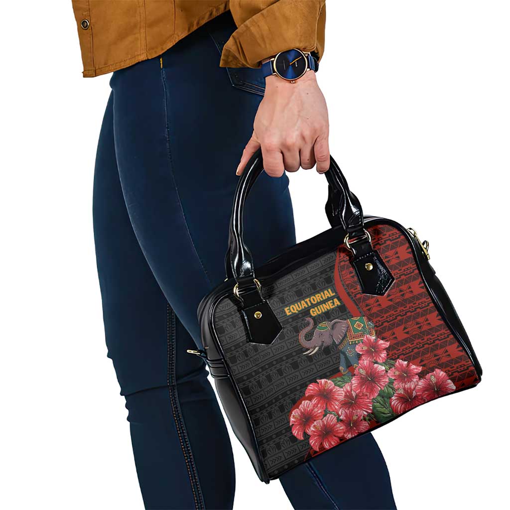 Equatorial Guinea Elephant Shoulder Handbag with Hibiscus Flowers and Tribal Patterns TS04