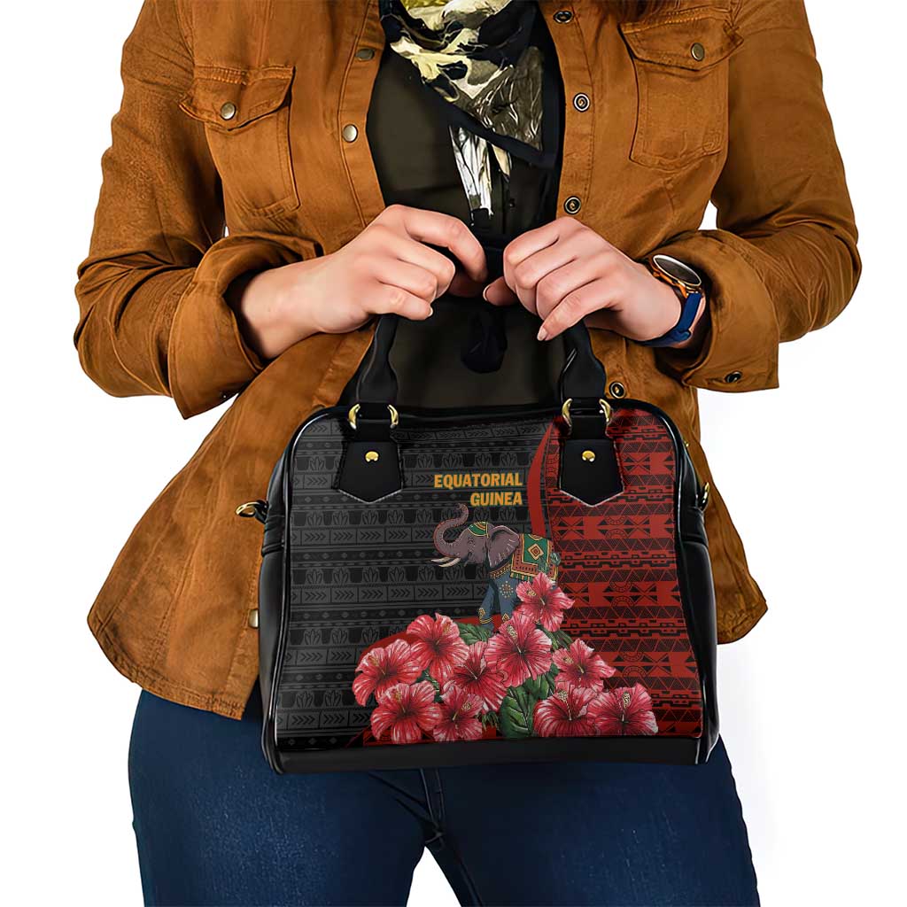 Equatorial Guinea Elephant Shoulder Handbag with Hibiscus Flowers and Tribal Patterns TS04