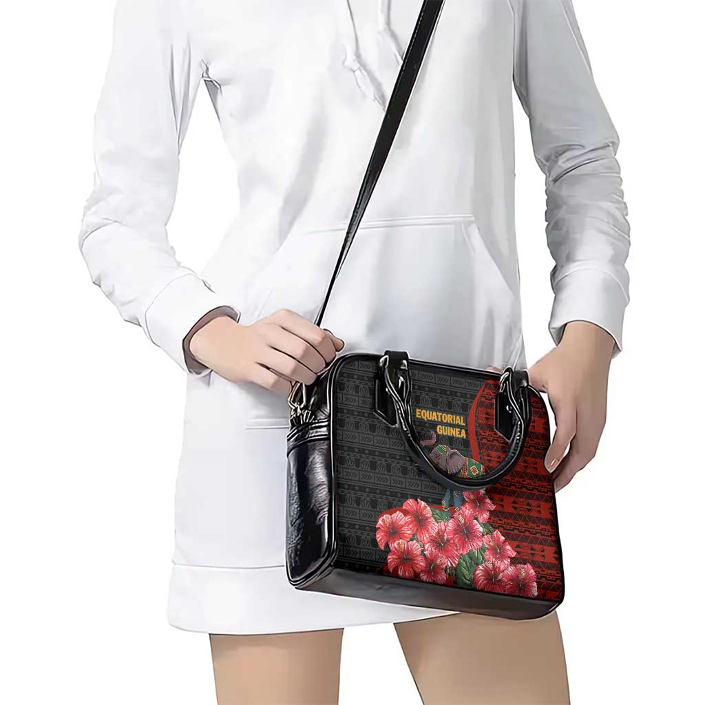 Equatorial Guinea Elephant Shoulder Handbag with Hibiscus Flowers and Tribal Patterns TS04
