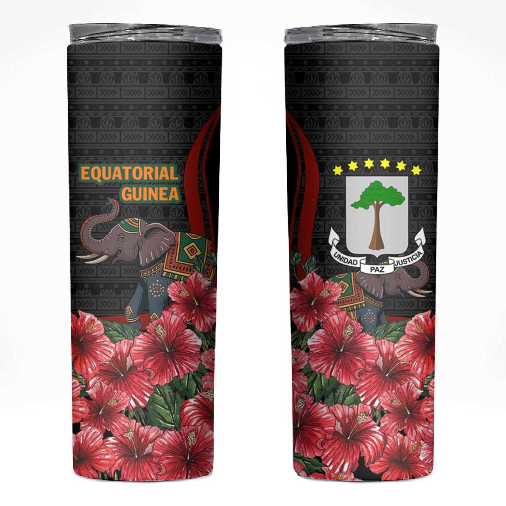 Equatorial Guinea Elephant Skinny Tumbler - Hibiscus Flowers and Tribal Patterns TS04