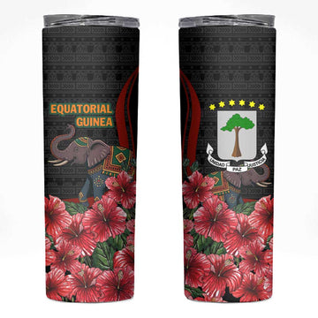 Equatorial Guinea Elephant Skinny Tumbler - Hibiscus Flowers and Tribal Patterns TS04