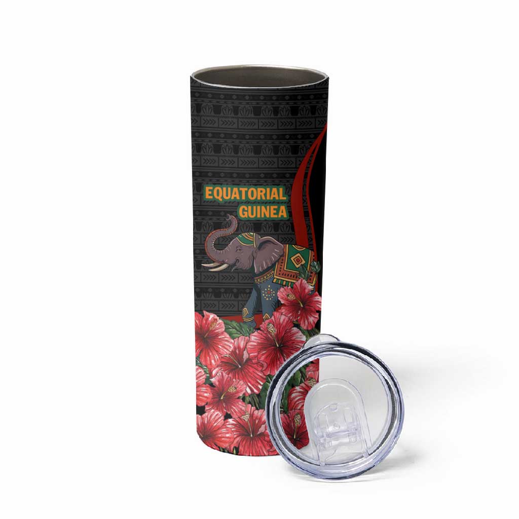 Equatorial Guinea Elephant Skinny Tumbler - Hibiscus Flowers and Tribal Patterns TS04