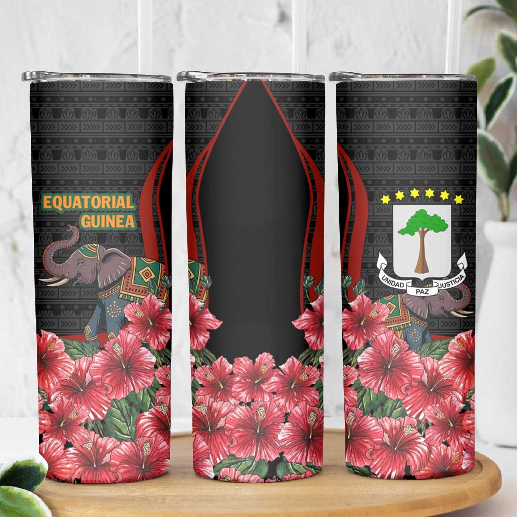 Equatorial Guinea Elephant Skinny Tumbler - Hibiscus Flowers and Tribal Patterns TS04