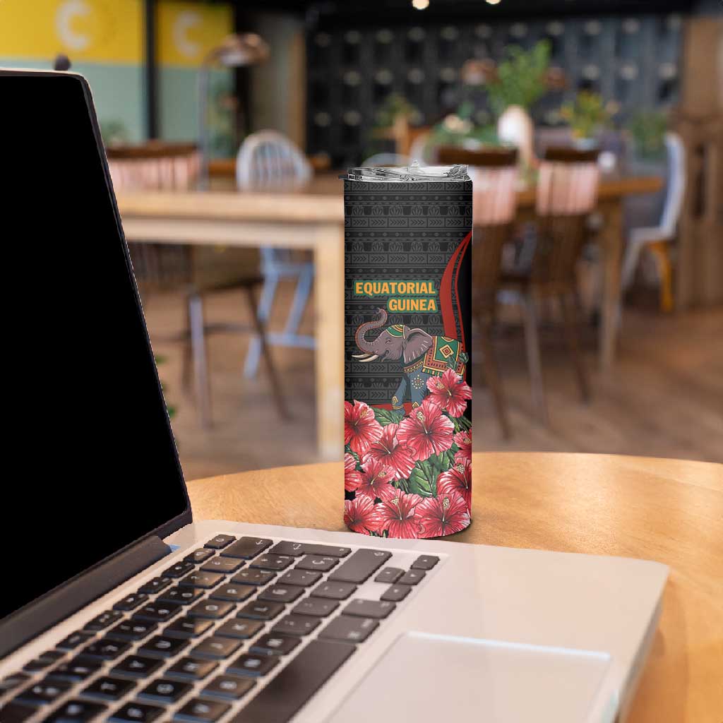 Equatorial Guinea Elephant Skinny Tumbler - Hibiscus Flowers and Tribal Patterns TS04