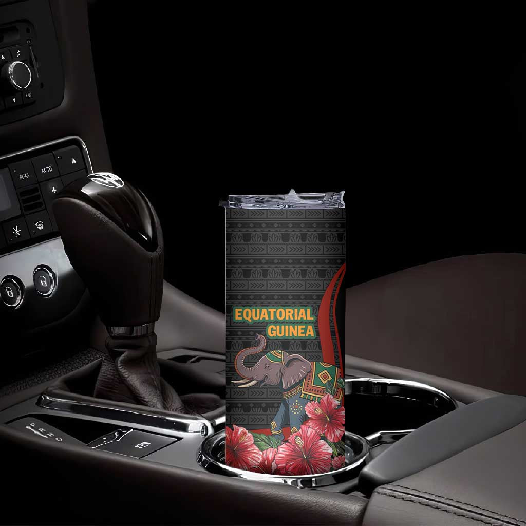 Equatorial Guinea Elephant Skinny Tumbler - Hibiscus Flowers and Tribal Patterns TS04