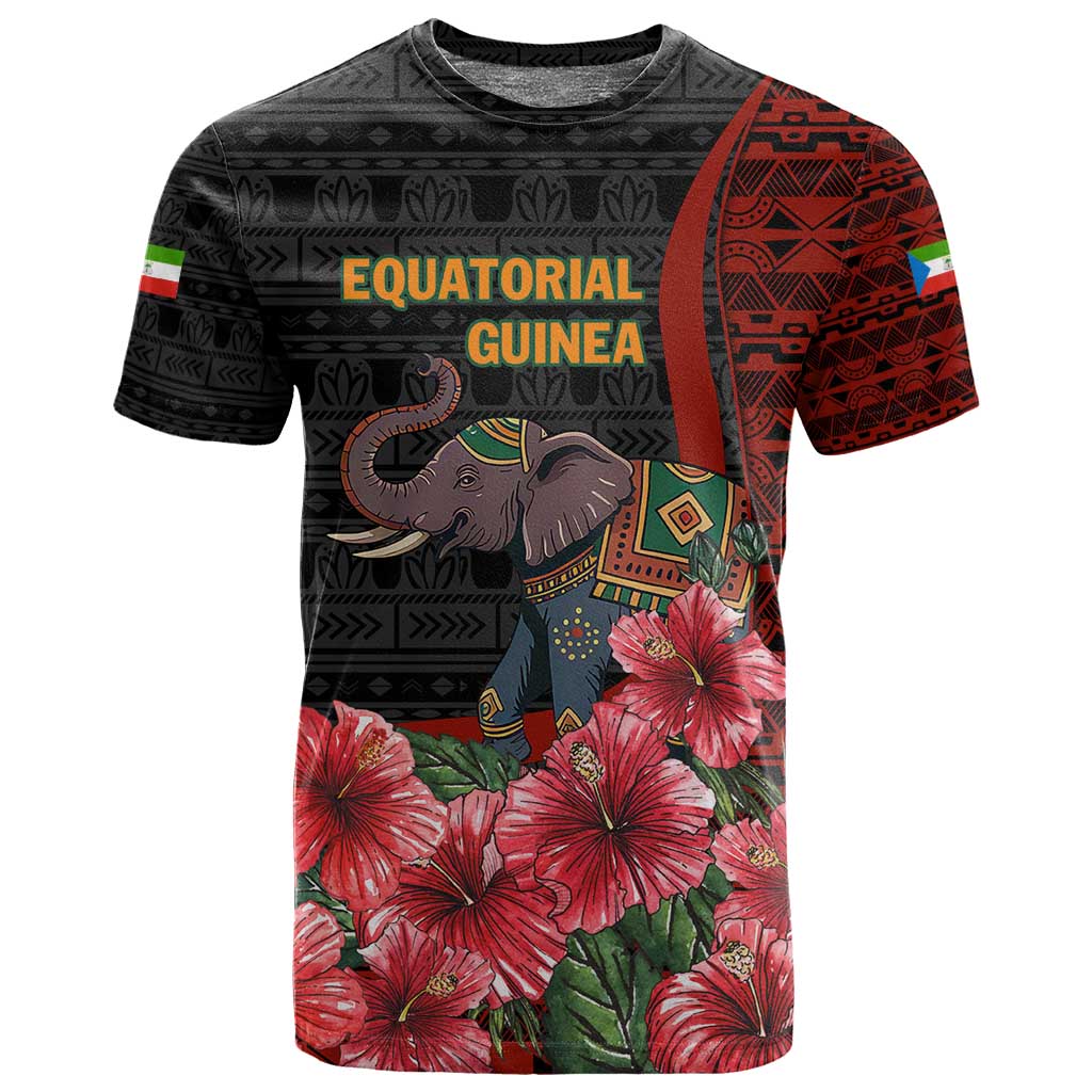 Equatorial Guinea Elephant T shirt - Hibiscus Flowers and Tribal Patterns TS04