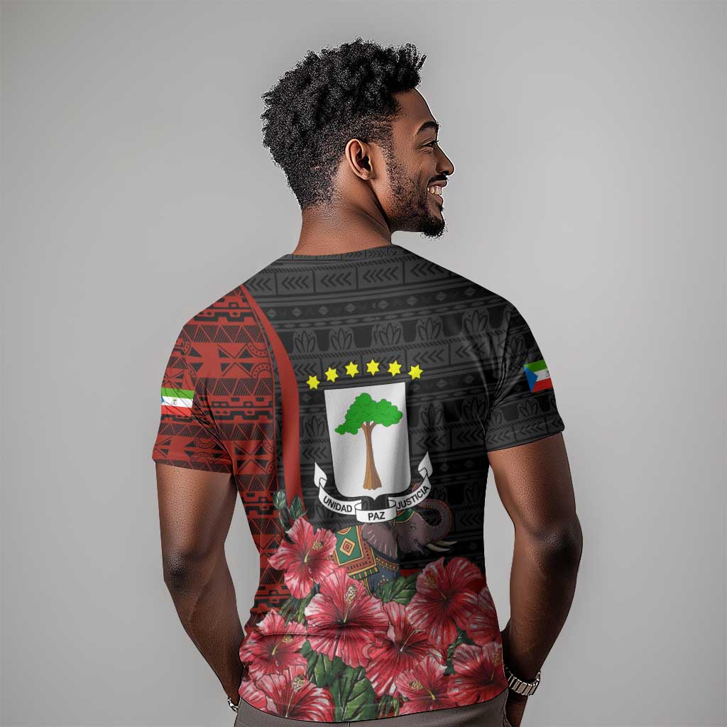 Equatorial Guinea Elephant T shirt - Hibiscus Flowers and Tribal Patterns TS04