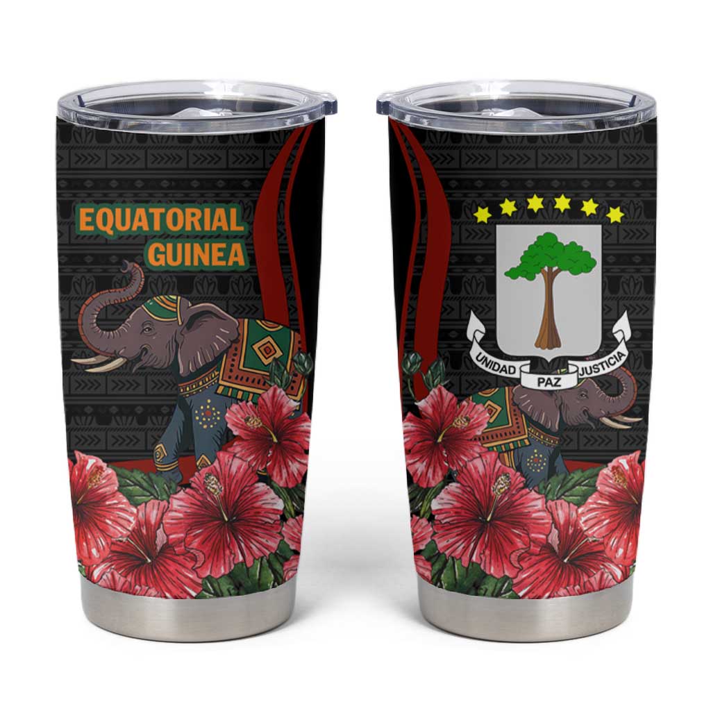 Equatorial Guinea Elephant Tumbler Cup - Hibiscus Flowers and Tribal Patterns TS04