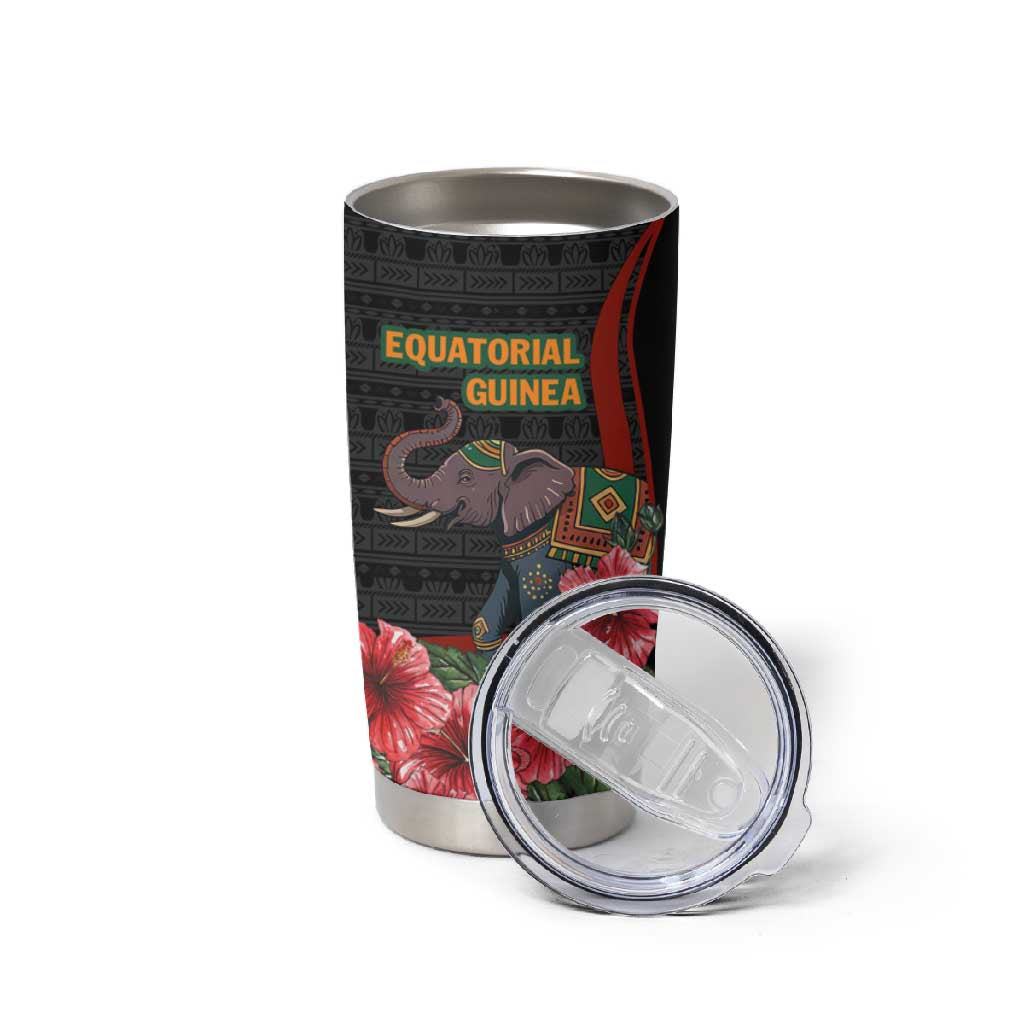 Equatorial Guinea Elephant Tumbler Cup - Hibiscus Flowers and Tribal Patterns TS04