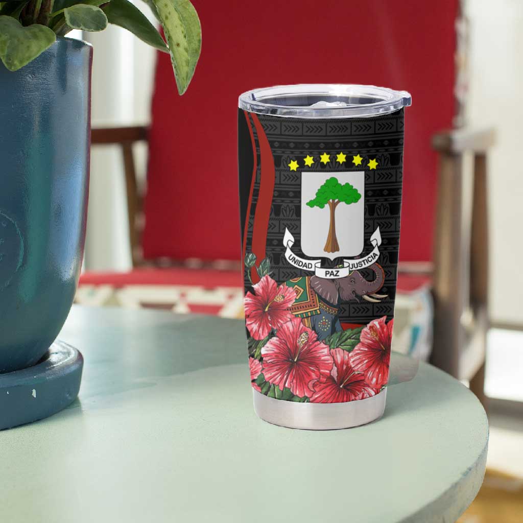 Equatorial Guinea Elephant Tumbler Cup - Hibiscus Flowers and Tribal Patterns TS04