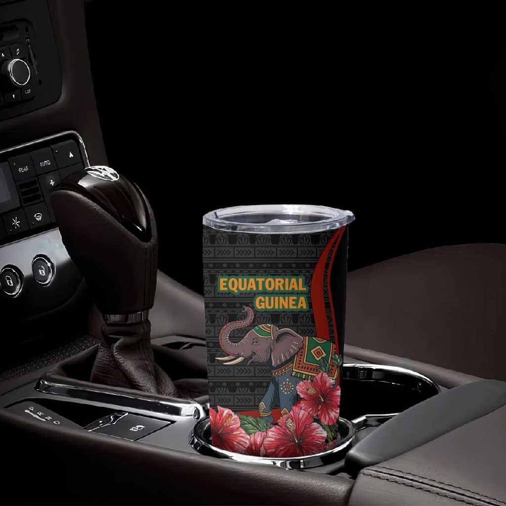 Equatorial Guinea Elephant Tumbler Cup - Hibiscus Flowers and Tribal Patterns TS04