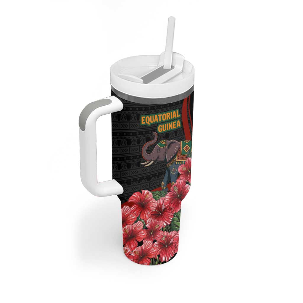 Equatorial Guinea Elephant Tumbler With Handle - Hibiscus Flowers and Tribal Patterns TS04