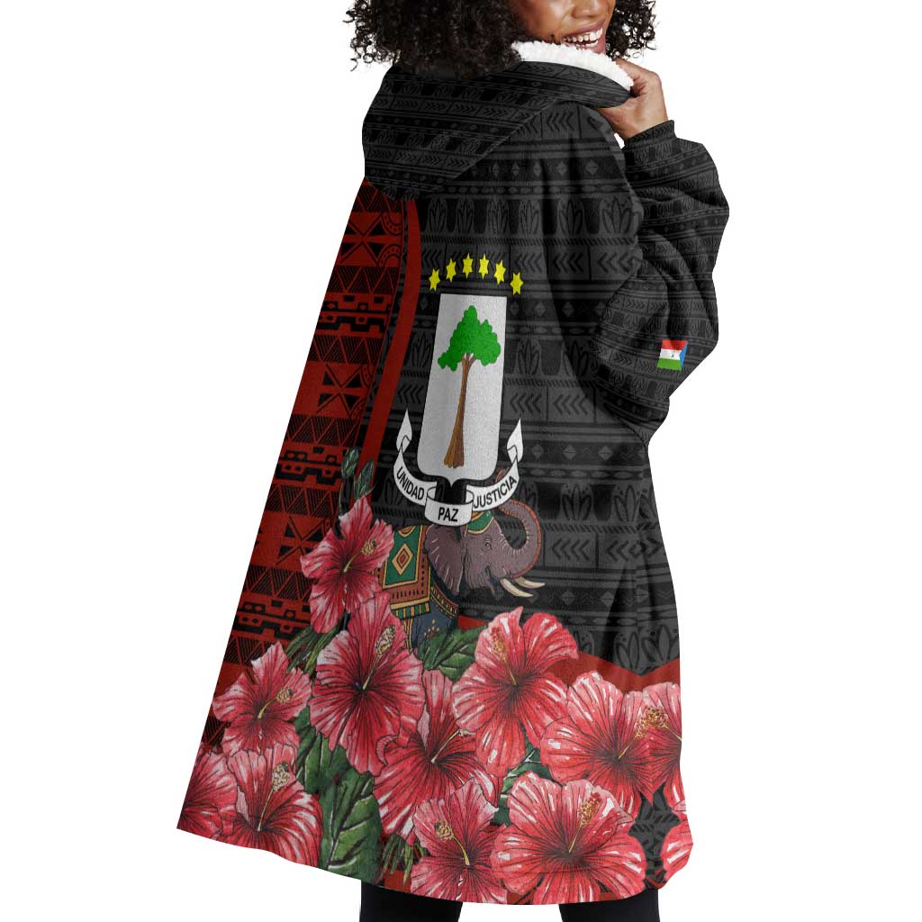 Equatorial Guinea Elephant Wearable Blanket Hoodie - Hibiscus Flowers and Tribal Patterns TS04