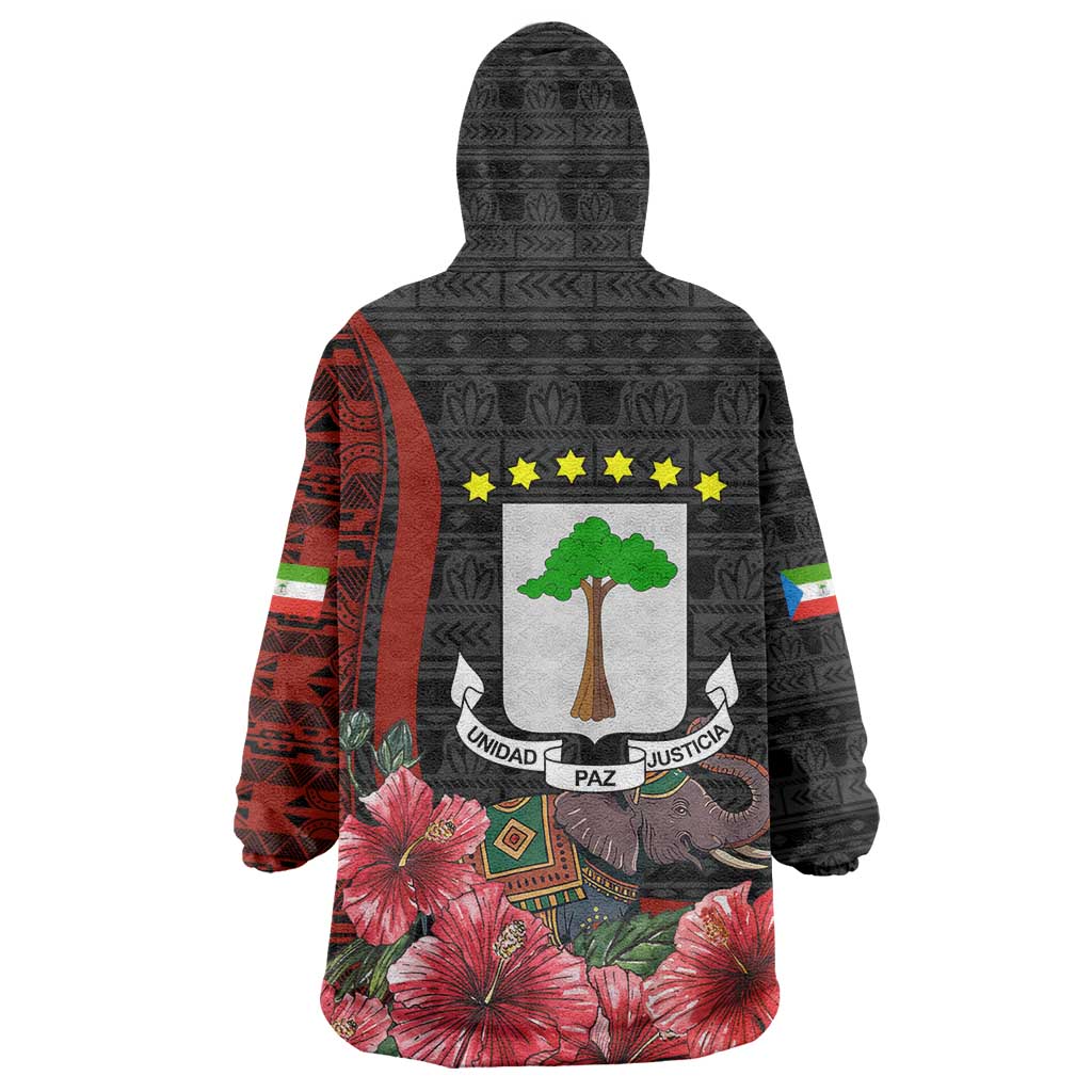 Equatorial Guinea Elephant Wearable Blanket Hoodie - Hibiscus Flowers and Tribal Patterns TS04