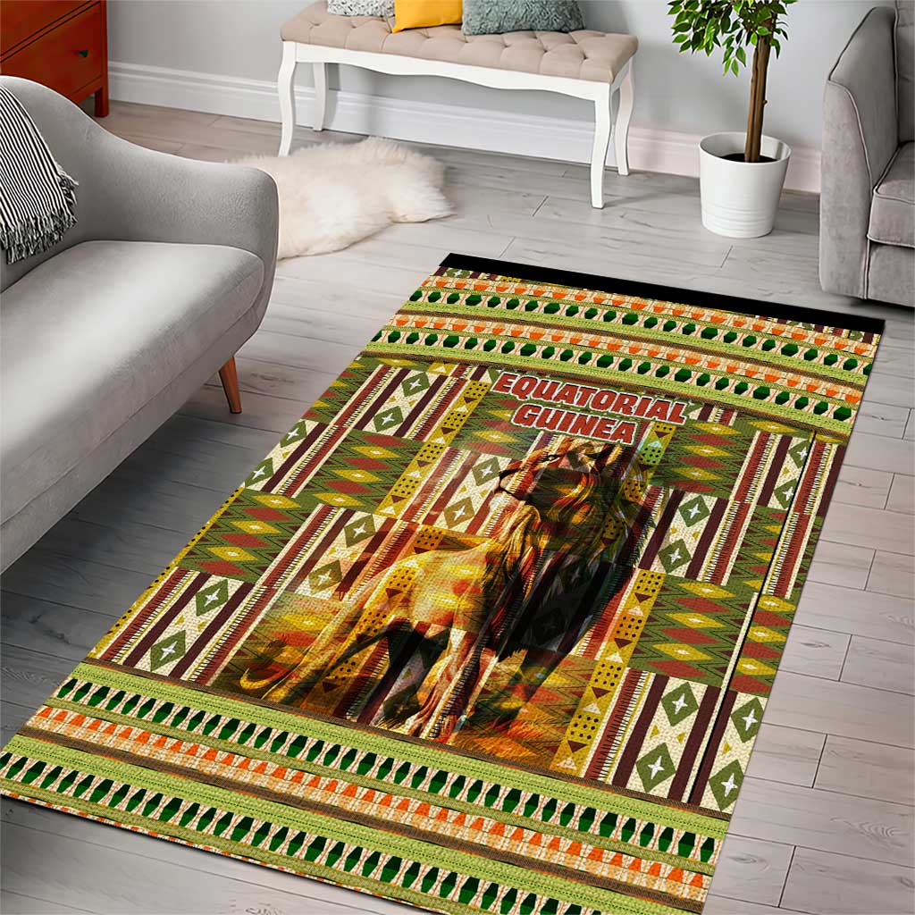Equatorial Guinea Area Rug - Lion Print and Traditional African Kente Patterns TS04