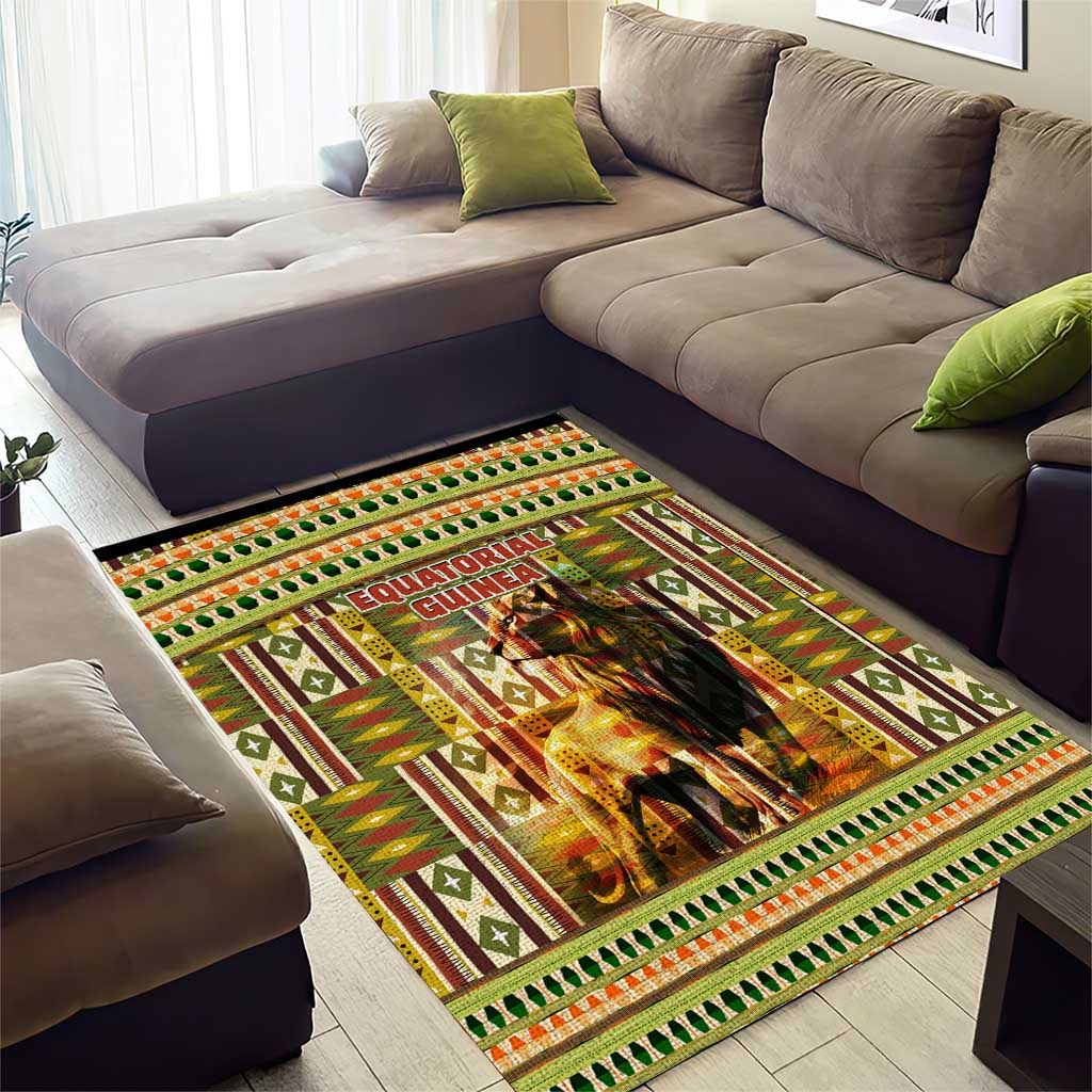 Equatorial Guinea Area Rug - Lion Print and Traditional African Kente Patterns TS04