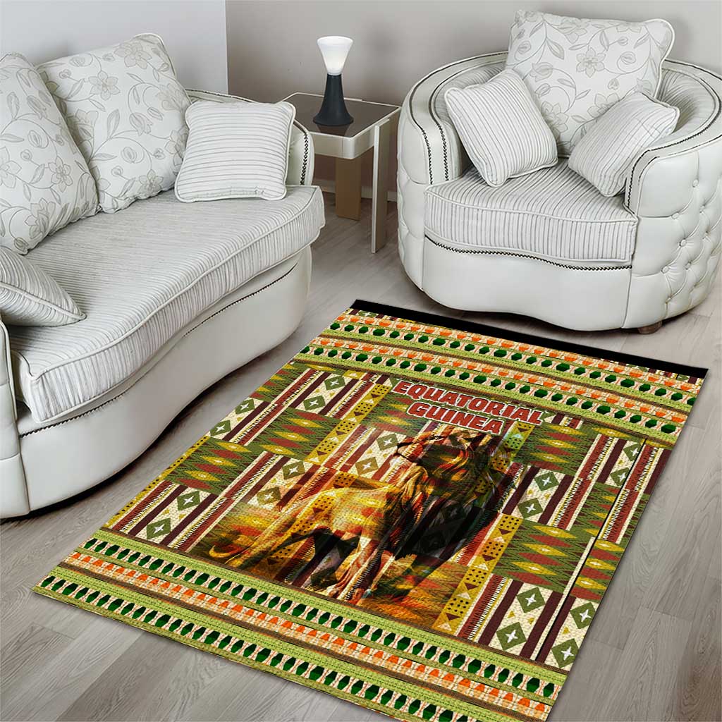 Equatorial Guinea Area Rug - Lion Print and Traditional African Kente Patterns TS04