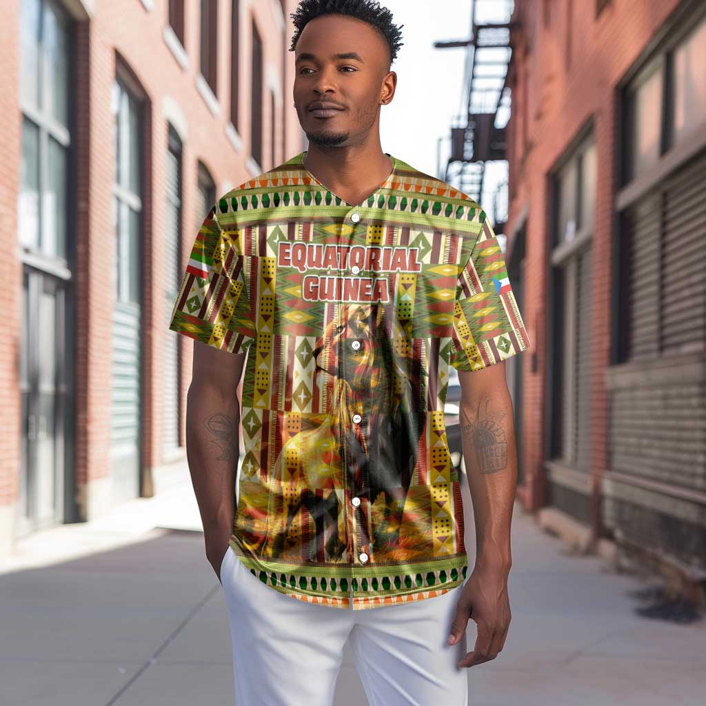 Equatorial Guinea Baseball Jersey - Lion Print and Traditional African Kente Patterns TS04