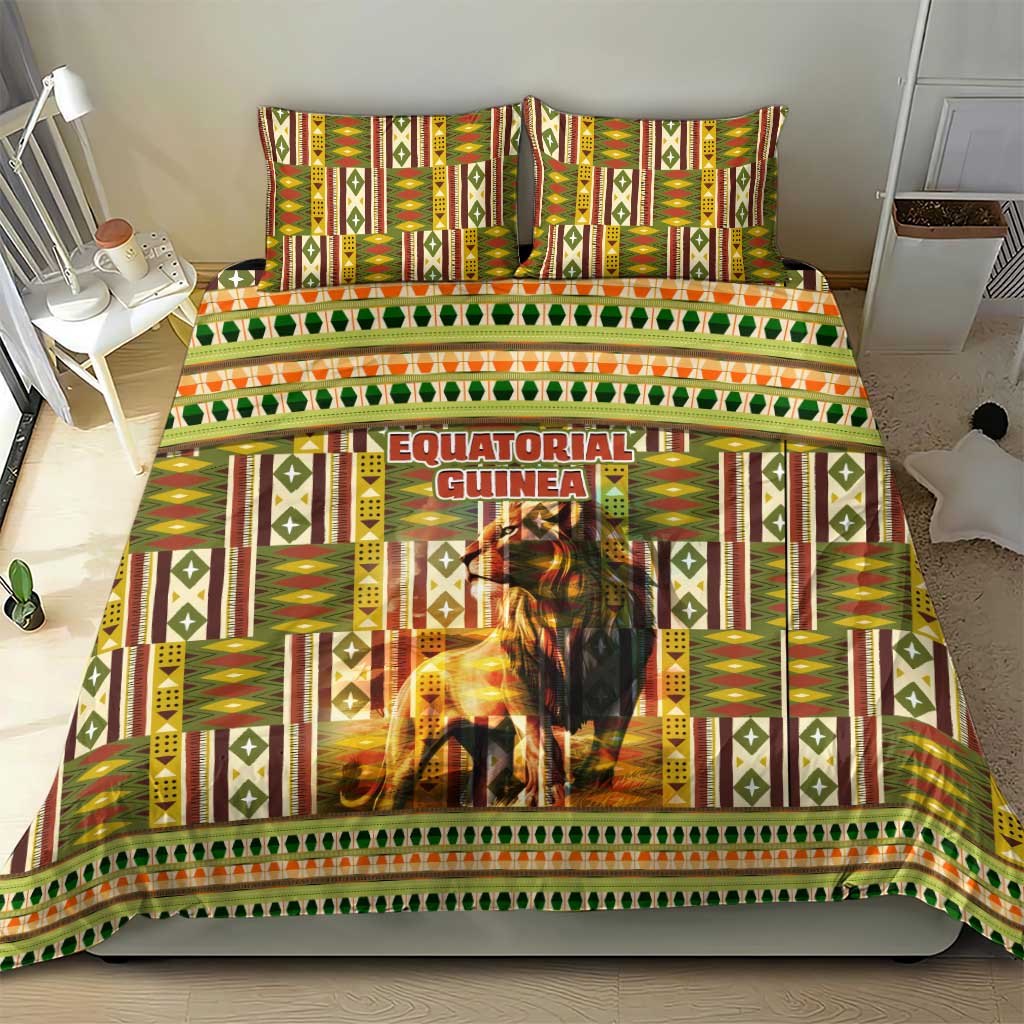 Equatorial Guinea Bedding Set - Lion Print and Traditional African Kente Patterns TS04