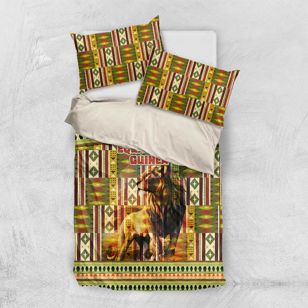 Equatorial Guinea Bedding Set - Lion Print and Traditional African Kente Patterns TS04