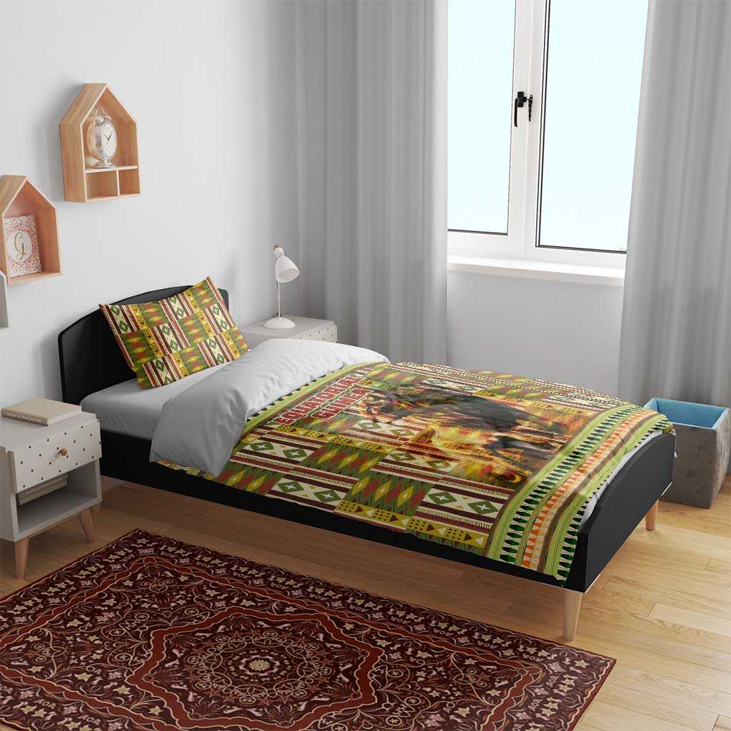 Equatorial Guinea Bedding Set - Lion Print and Traditional African Kente Patterns TS04