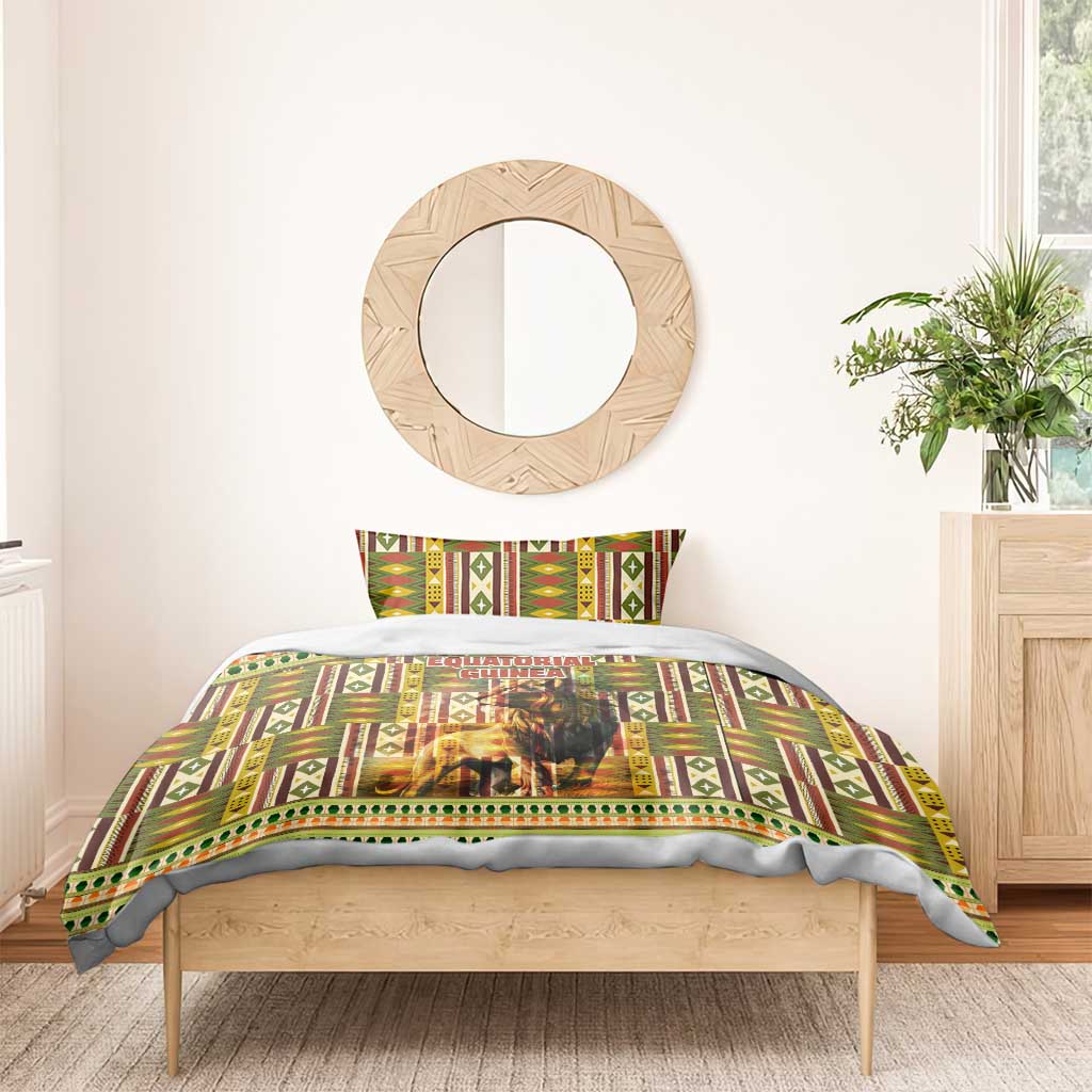 Equatorial Guinea Bedding Set - Lion Print and Traditional African Kente Patterns TS04