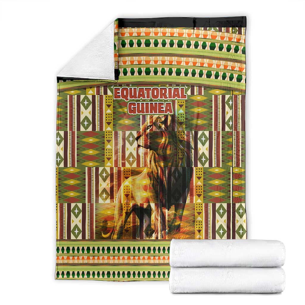 Equatorial Guinea Blanket - Lion Print and Traditional African Kente Patterns TS04
