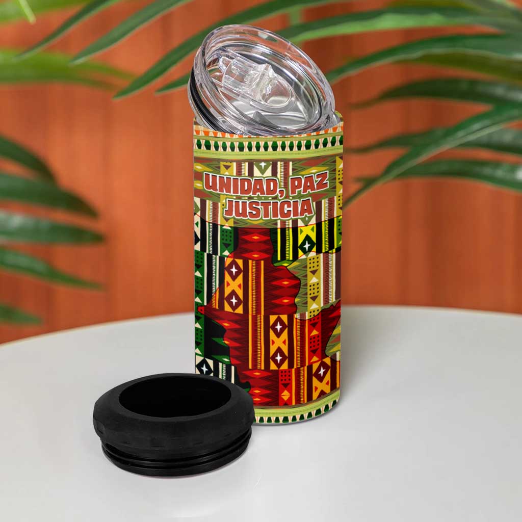 Equatorial Guinea 4 in 1 Can Cooler Tumbler - Lion Print and Traditional African Kente Patterns TS04