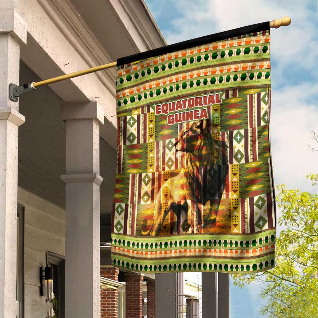 Equatorial Guinea Garden Flag - Lion Print and Traditional African Kente Patterns TS04