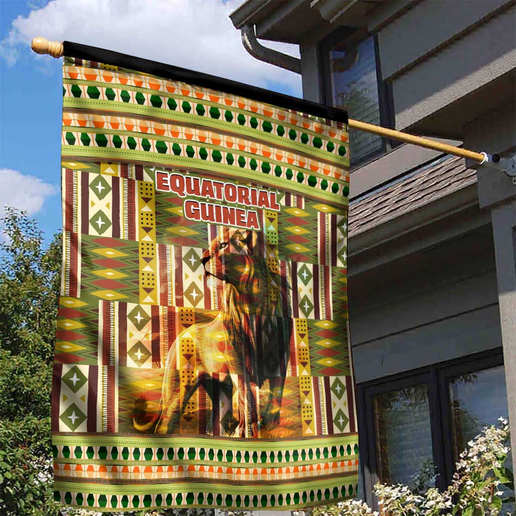 Equatorial Guinea Garden Flag - Lion Print and Traditional African Kente Patterns TS04