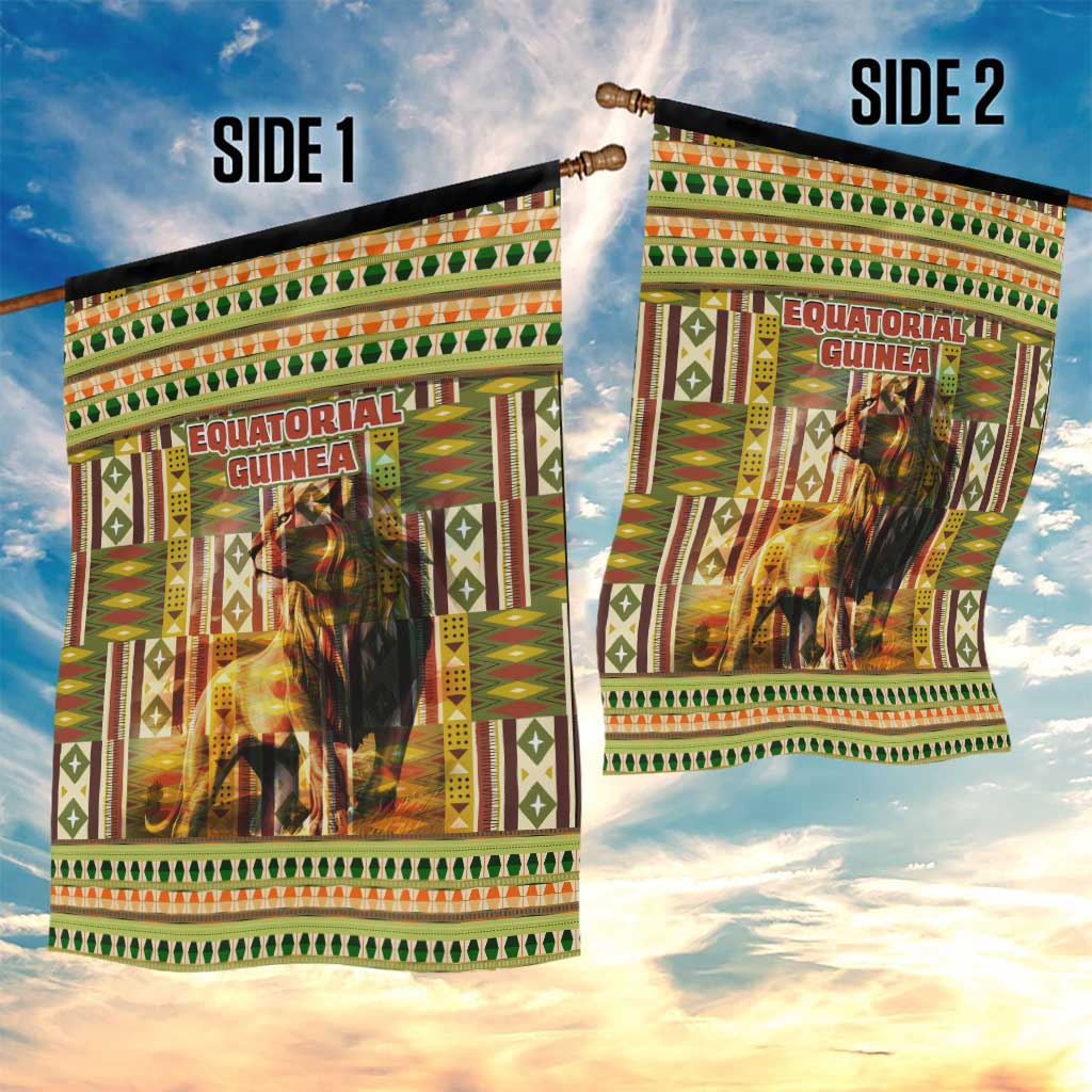 Equatorial Guinea Garden Flag - Lion Print and Traditional African Kente Patterns TS04