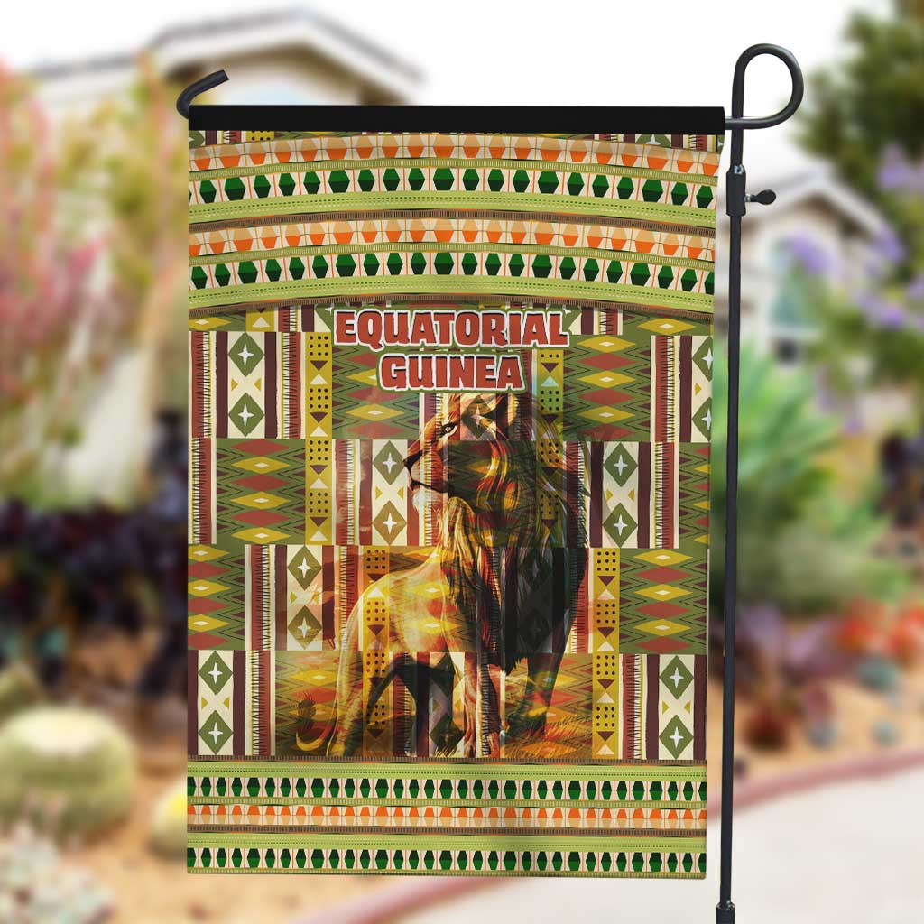 Equatorial Guinea Garden Flag - Lion Print and Traditional African Kente Patterns TS04